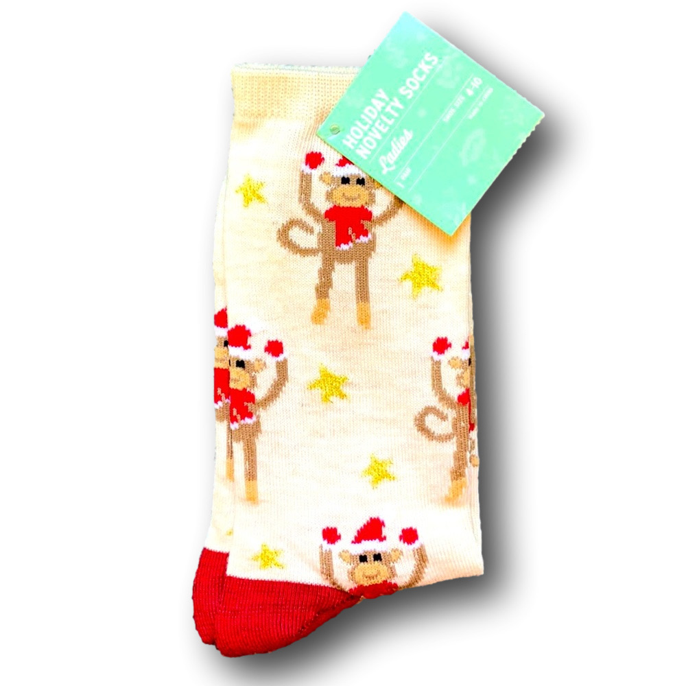3/$15 Santa Sock Monkeys Christmas Holiday Funny Socks - NWT